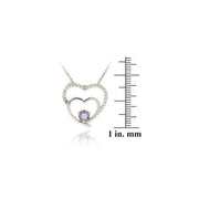 Sterling Silver Amethyst & Diamond Accent Double Open Heart Pendant