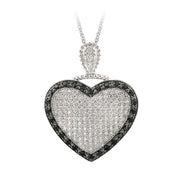 Sterling Silver White & Black CZ Puffed Heart Necklace