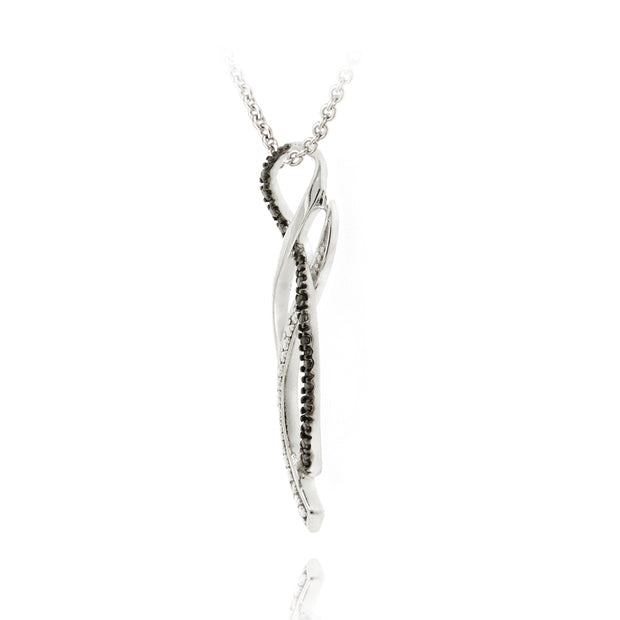 Sterling Silver Black Diamond Accent Ribbon Twist Necklace