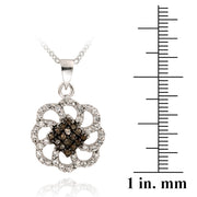 Sterling Silver 1/6ct Champagne Diamonds & White Topaz Swirl Flower Necklace
