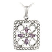 Sterling Silver Amethyst & Diamond Accent Filigree Flower Design Necklace