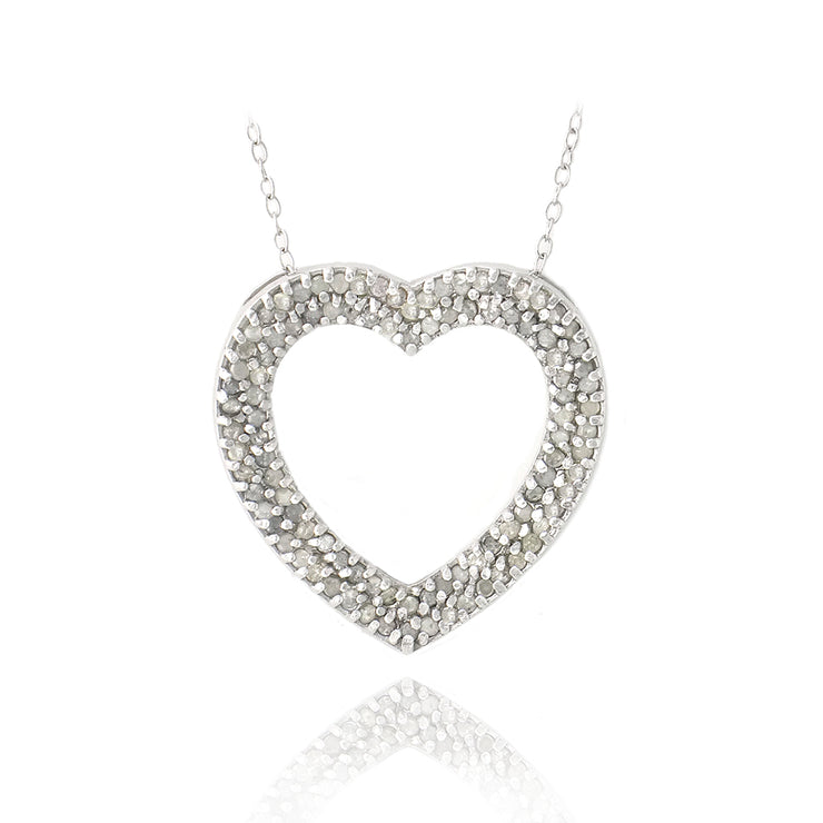 Sterling Silver 1 ct Diamonds Open Heart Necklace