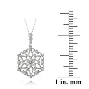 Sterling Silver 1/10ct Diamond Flower Filigree Dangle Necklace