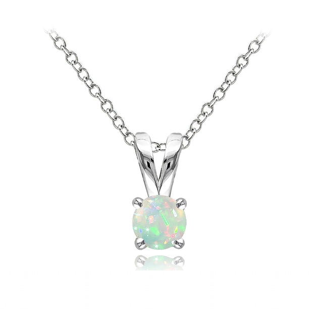 Sterling Silver Ethiopian Opal Round Solitaire Necklace,  5mm