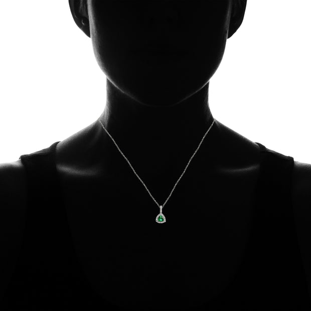 Sterling Silver Created Emerald & White Topaz Trillion-Cut Necklace