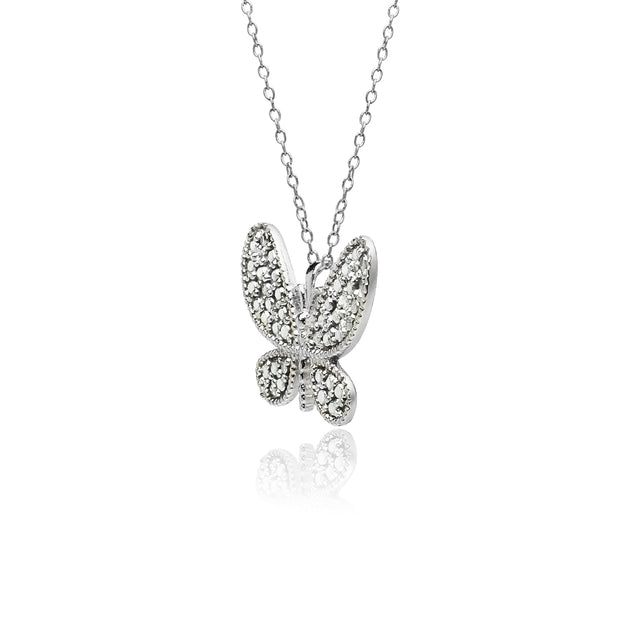 Sterling Silver Butterfly Diamond Accent Pendant Necklace, JK-I3