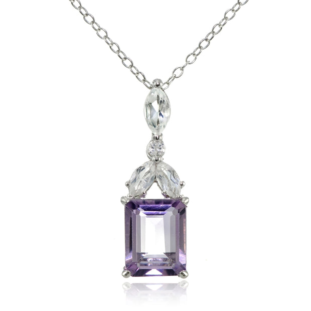 Sterling Silver Amethyst and White Topaz Emerald-Cut Necklace