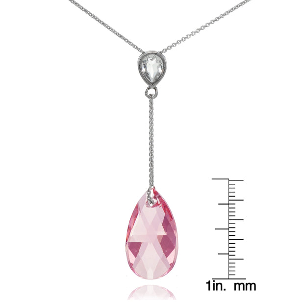 Sterling Silver Opal Rose Teardrop Leaf Drop Necklace Adorned with Swarovski® Crystals