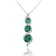 Sterling Silver Created Emerald and White Topaz Oval S Design Three-Stone Journey Necklace