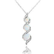 Sterling Silver Created White Opal and White Topaz Oval S Design Three-Stone Journey Necklace