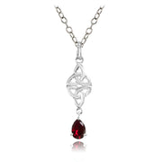 Sterling Silver Created Ruby Celtic Trinity Knot Teardrop Necklace