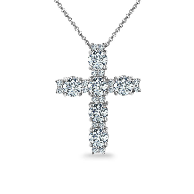 Sterling Silver Round Cross Necklace Made with Swarovski Zirconia