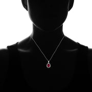 Sterling Silver Created Ruby Pear-Cut Oxidized Rope Pendant Necklace