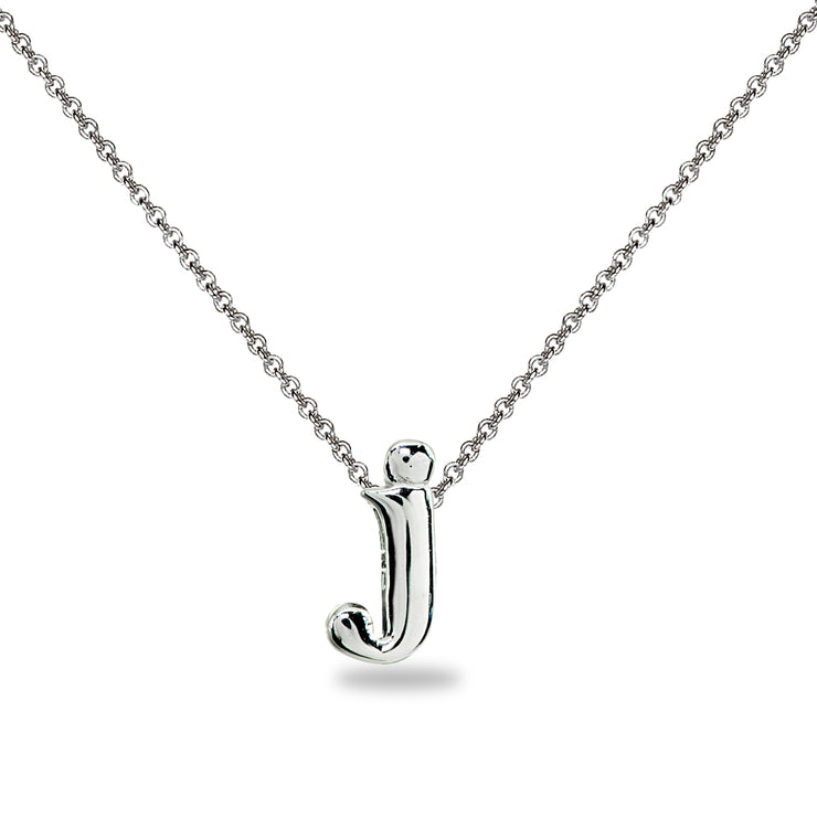Sterling Silver J Letter Initial Alphabet Name Personalized 925 Silver Necklace, 15” + Extender