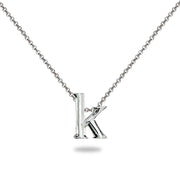 Sterling Silver K Letter Initial Alphabet Name Personalized 925 Silver Necklace, 15” + Extender