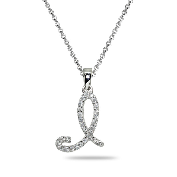 Sterling Silver Cubic Zirconia I Letter Initial Alphabet Name Personalized  Pendant Necklace