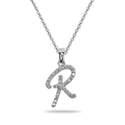 Sterling Silver Cubic Zirconia R Letter Initial Alphabet Name Personalized  Pendant Necklace