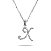 Sterling Silver Cubic Zirconia X Letter Initial Alphabet Name Personalized  Pendant Necklace