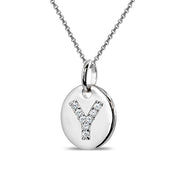 Sterling Silver Y Letter CZ Initial Alphabet Name Personalized Pendant Necklace, 15” + Extender
