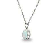 Sterling Silver Created White Opal 8x6mm Oval-Cut Bezel-Set Dainty Pendant Necklace