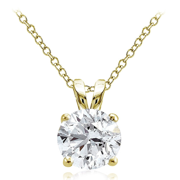 Gold Tone over Sterling Silver 4ct Cubic Zirconia 10mm Round Solitaire Necklace