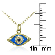 Yelllow Gold Flashed Sterling Silver Blue Cubic Zirconia and Blue  Enamel Evil Eye Necklace