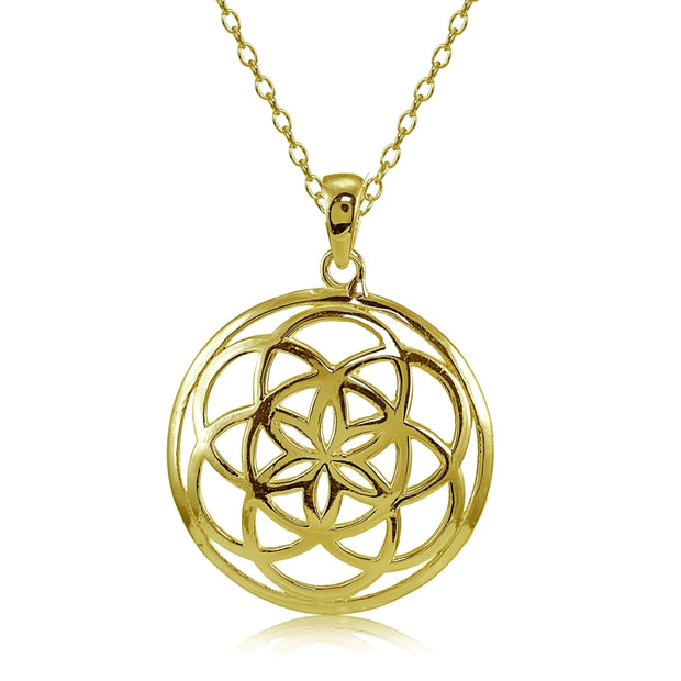 Yellow Gold Flashed Sterling Silver High Polished Celtic Knot Round Necklace