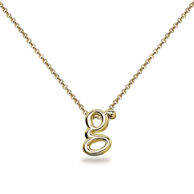 Yellow Gold Flashed Sterling Silver G Letter Initial Alphabet Name Personalized 925 Silver Necklace, 15” + Extender