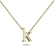 Yellow Gold Flashed Sterling Silver K Letter Initial Alphabet Name Personalized 925 Silver Necklace, 15” + Extender