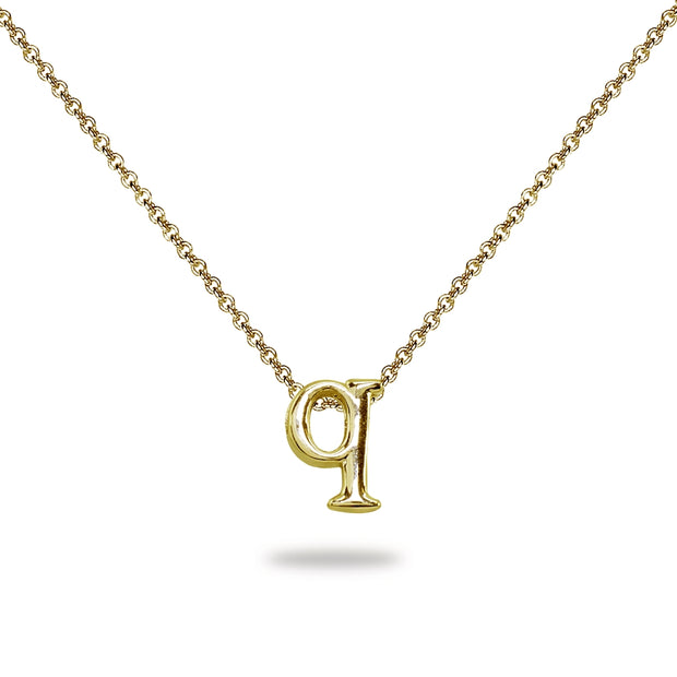Yellow Gold Flashed Sterling Silver Q Letter Initial Alphabet Name Personalized 925 Silver Necklace, 15” + Extender