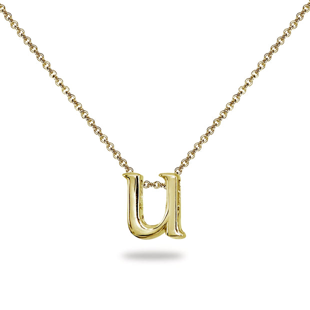 Yellow Gold Flashed Sterling Silver U Letter Initial Alphabet Name Personalized 925 Silver Necklace, 15” + Extender