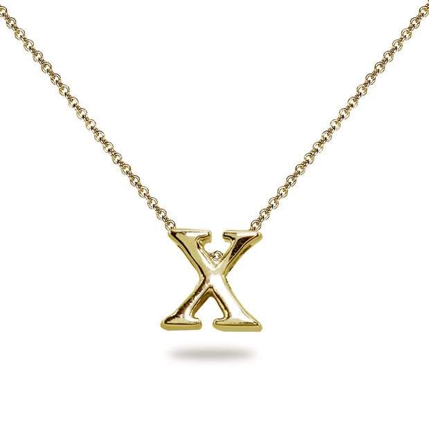 Yellow Gold Flashed Sterling Silver X Letter Initial Alphabet Name Personalized 925 Silver Necklace, 15” + Extender