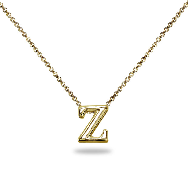 Yellow Gold Flashed Sterling Silver Z Letter Initial Alphabet Name Personalized 925 Silver Necklace, 15” + Extender
