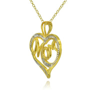 Yellow Gold Flashed Sterling Silver Polished Heart MOM Diamond Accent Pendant Necklace, JK-I3