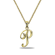 Yellow Gold Flashed Sterling Silver P Letter Initial Alphabet Name Personalized 925 Silver Pendant Necklace
