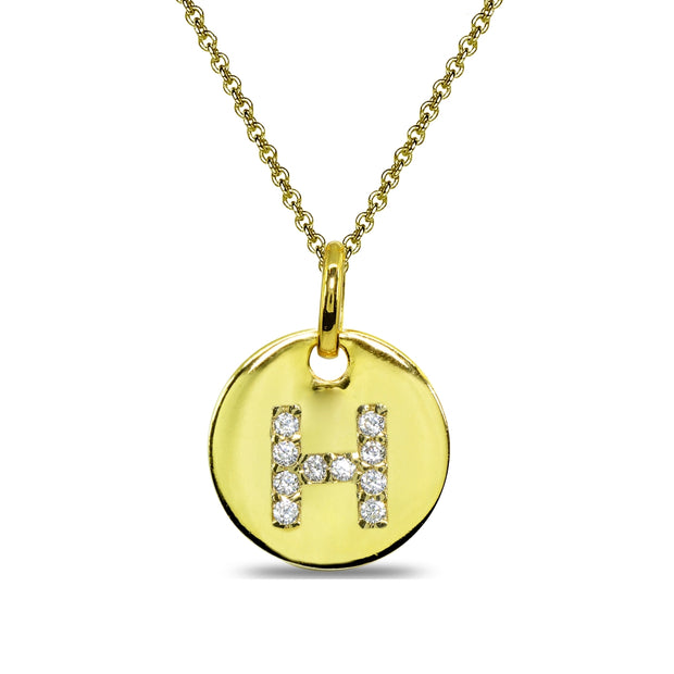 Gold Flash Sterling Silver H Letter CZ Initial Alphabet Name Personalized Pendant Necklace, 15” + Extender