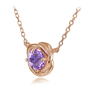 Rose Gold Flashed Sterling Silver Created Amethyst 6mm Round Love Knot Pendant Necklace