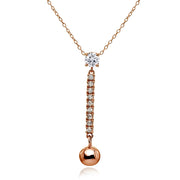 Rose Gold Flashed Sterling Silver Cubic Zirconia Round Long Dangling Bar Bead Drop Necklace