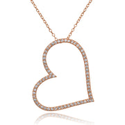 Rose Gold Flashed Sterling Silver Cubic Zirconia Large Sideways Heart Slide Necklace