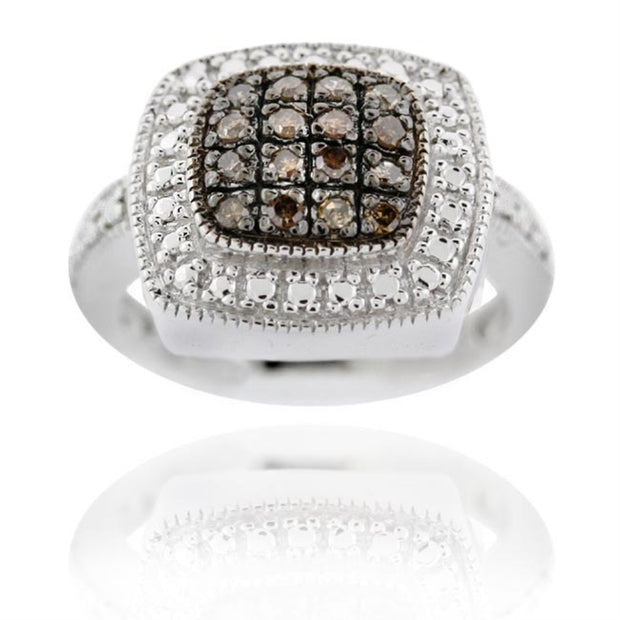 Sterling Silver 1/ ct tdw Champagne Diamond Square Ring