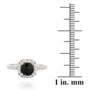 Sterling Silver 2ct Black Spinel & Diamond Accent Square Ring