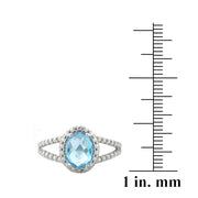Sterling Silver 1.ct Swiss Blue Topaz & Diamond Accent Split Band Oval Ring