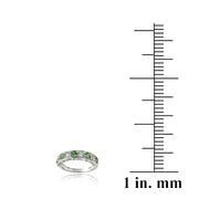 Sterling Silver 1.2ct Created Emerald & White Sapphire Half-Eternity Band Ring
