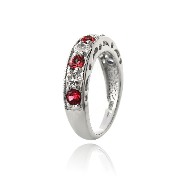 Sterling Silver 1.2ct Created Ruby & White Sapphire Half-Eternity Band Ring