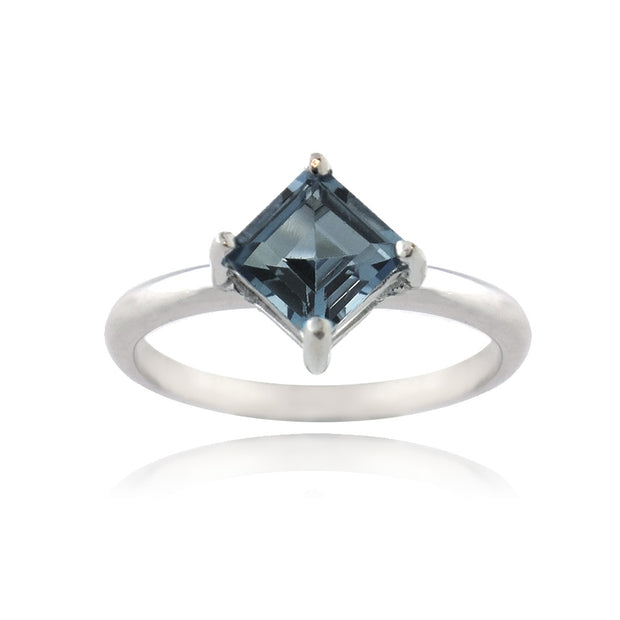 Sterling Silver Square London Blue Topaz Diamond Shape Ring