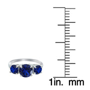 Sterling Silver Created Blue Sapphire Round-Cut Three Stone Ring
