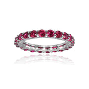 Sterling Silver Created Ruby 3mm Round-cut Eternity Band Ring