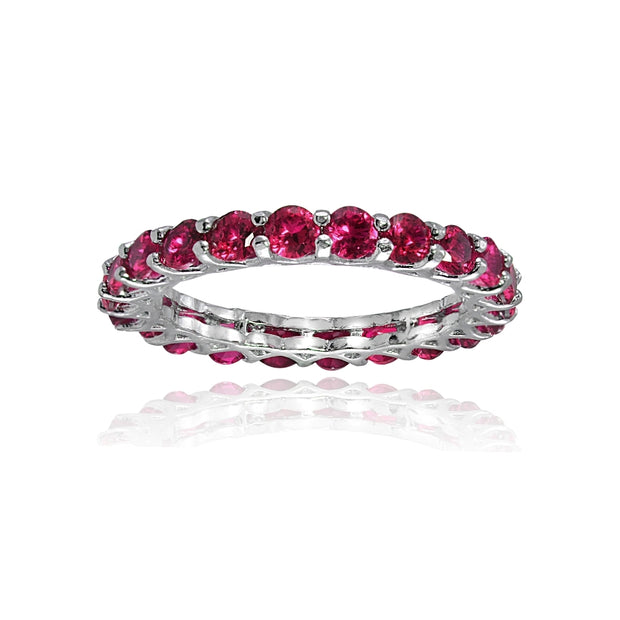 Sterling Silver Created Ruby 3mm Round-cut Eternity Band Ring