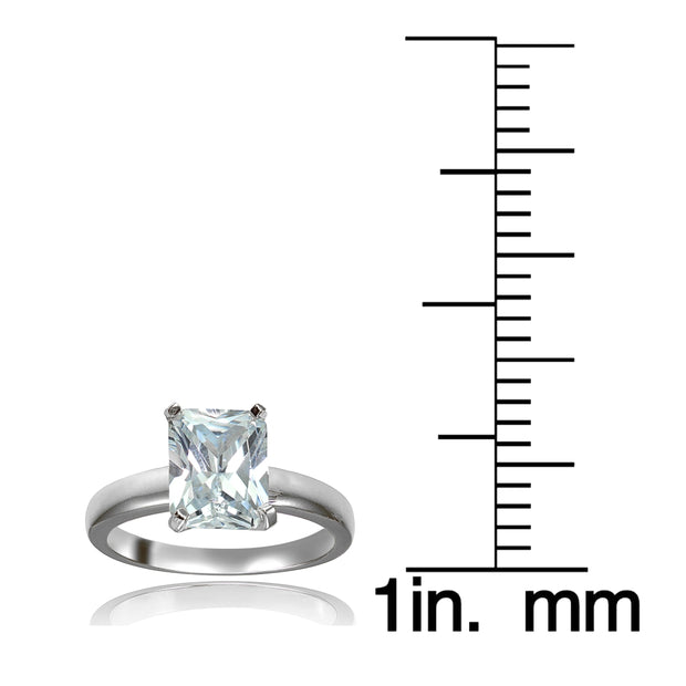 Sterling Silver 3.ct Cubic Zirconia Emerald-Cut Bridal Engagement Ring