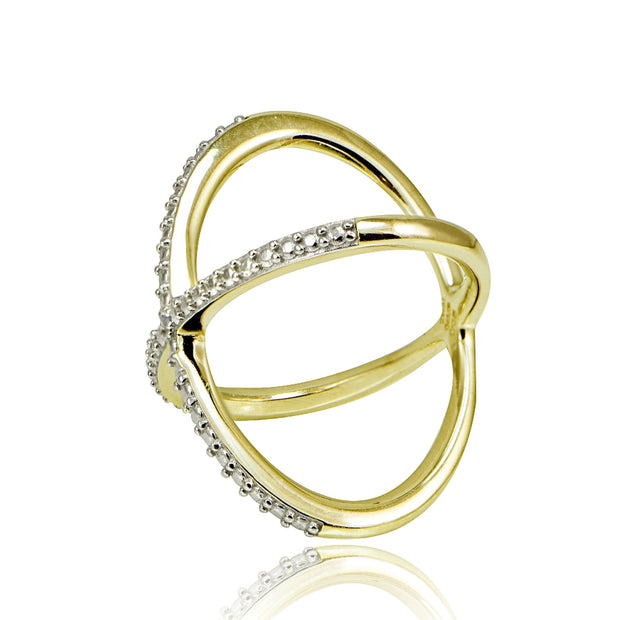 Gold Tone over Sterling Silver Diamond Accent Criss-Cross X Ring